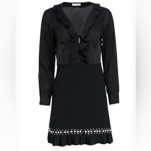 Sandro - Black Long Sleeve Embellished Dress w/ Ruffles